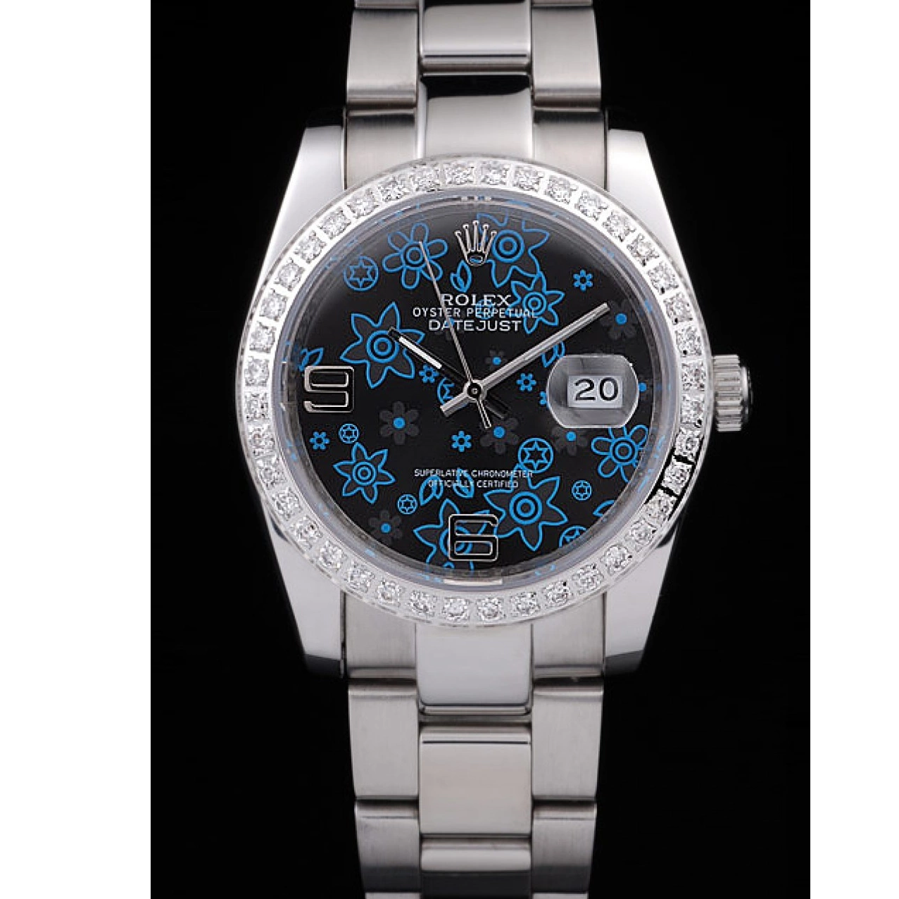 Good Copy Rolex Watches Diamond Blue Dial Steel Datejust Polished Plated Rolex Dark Flowers Stainless 0705